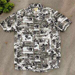 Panama Jack Casual AOP Rayon Motorcycle Club White Gray Button Front Shirt Med